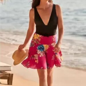 LRL Ralph Lauren Black Label Pink Floral Georgette Mini Skirt Size 10 NEW